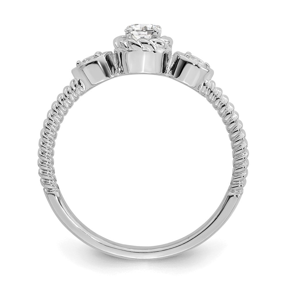 0.25ct. CZ Solid Real 14k White Polish Roped Wedding Band Ring Petite Round Complete Dia Ring