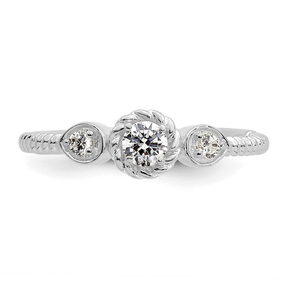 0.25ct. CZ Solid Real 14k White Polish Roped Wedding Band Ring Petite Round Complete Dia Ring