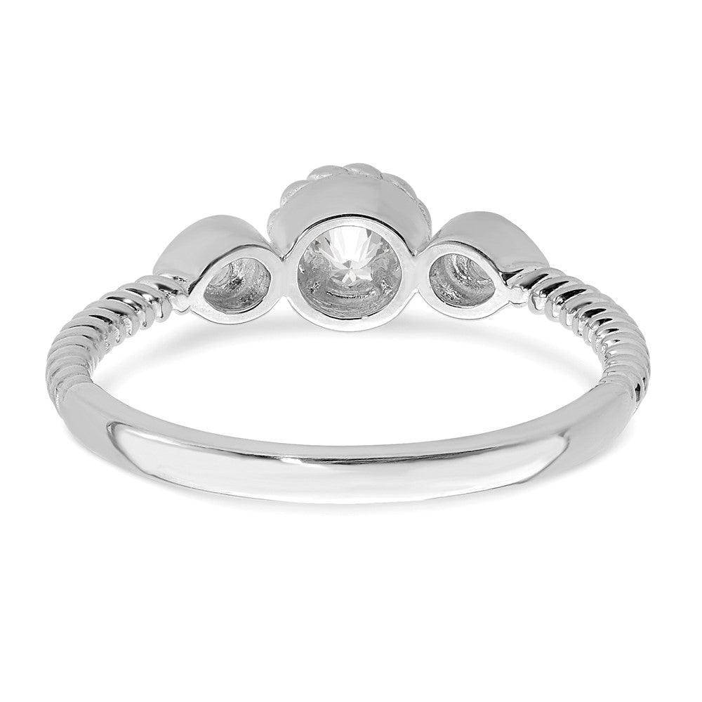 0.25ct. CZ Solid Real 14k White Polish Roped Wedding Band Ring Petite Round Complete Dia Ring