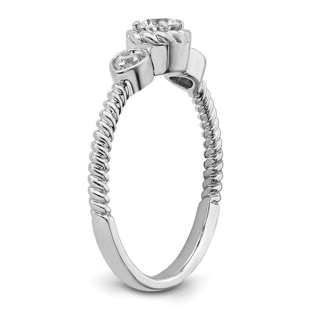 0.25ct. CZ Solid Real 14k White Polish Roped Wedding Band Ring Petite Round Complete Dia Ring