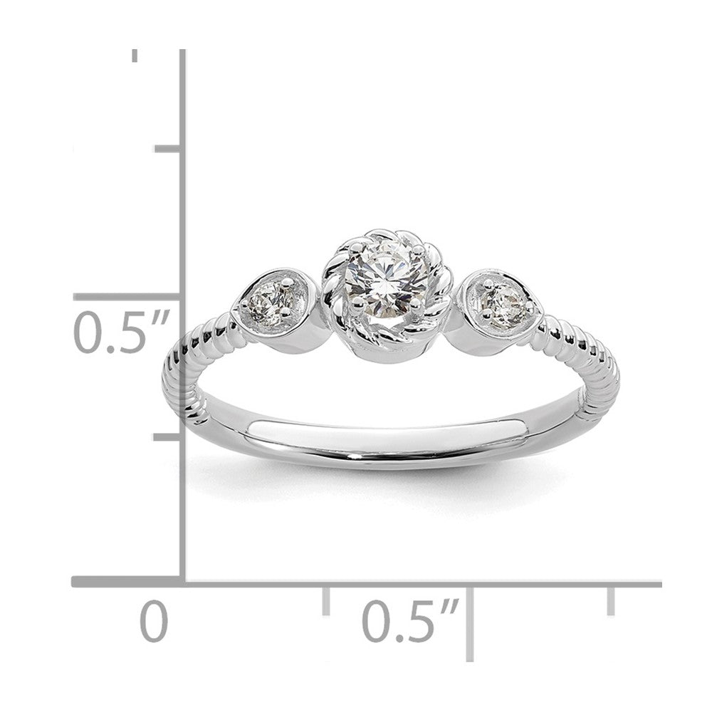 0.25ct. CZ Solid Real 14k White Polish Roped Wedding Band Ring Petite Round Complete Dia Ring