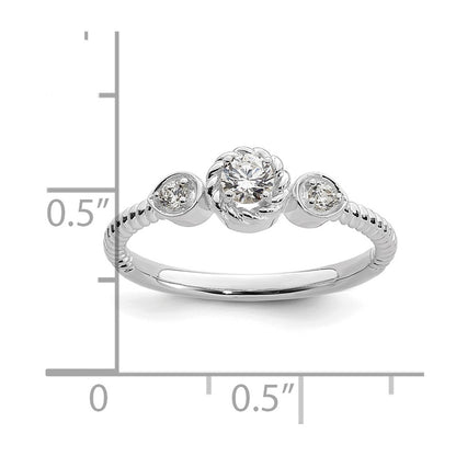 0.25ct. CZ Solid Real 14k White Polish Roped Wedding Band Ring Petite Round Complete Dia Ring