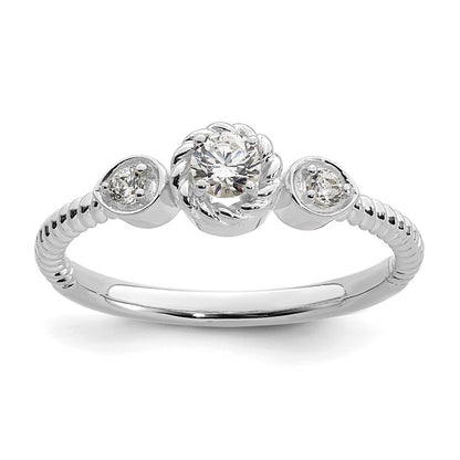 0.25ct. CZ Solid Real 14k White Polish Roped Wedding Band Ring Petite Round Complete Dia Ring