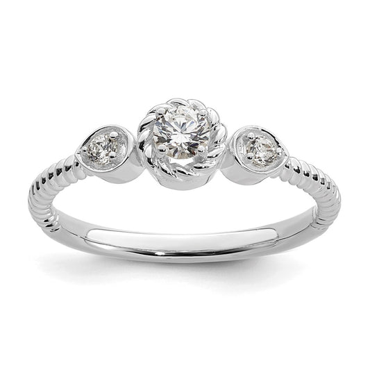 0.25ct. CZ Solid Real 14k White Polish Roped Wedding Band Ring Petite Round Complete Dia Ring