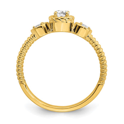 0.25ct. CZ Solid Real 14k Polish Roped Wedding Band Ring Petite Round Complete Dia Ring