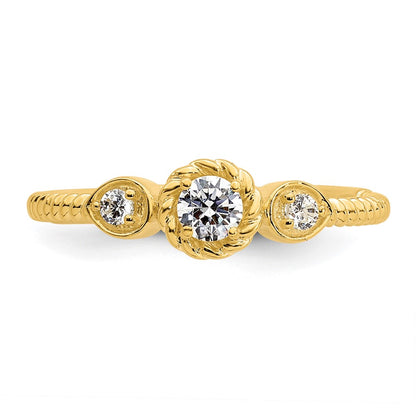 0.25ct. CZ Solid Real 14k Polish Roped Wedding Band Ring Petite Round Complete Dia Ring