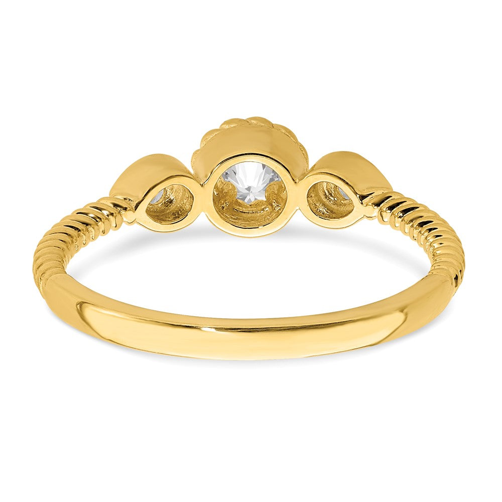 0.25ct. CZ Solid Real 14k Polish Roped Wedding Band Ring Petite Round Complete Dia Ring