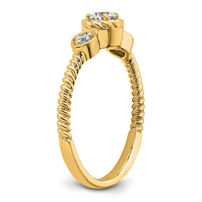 0.25ct. CZ Solid Real 14k Polish Roped Wedding Band Ring Petite Round Complete Dia Ring