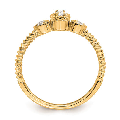 0.10ct. CZ Solid Real 14k Polish Roped Wedding Band Ring Petite Oval Complete Dia Ring