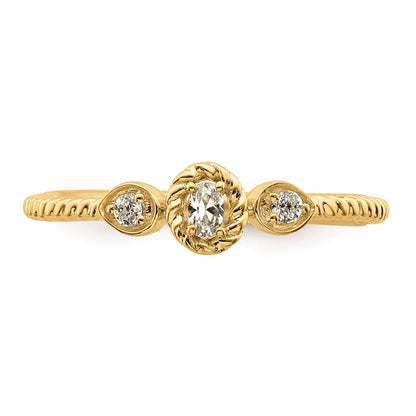 0.10ct. CZ Solid Real 14k Polish Roped Wedding Band Ring Petite Oval Complete Dia Ring