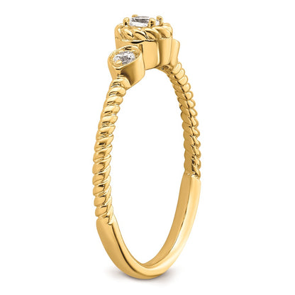 0.10ct. CZ Solid Real 14k Polish Roped Wedding Band Ring Petite Oval Complete Dia Ring