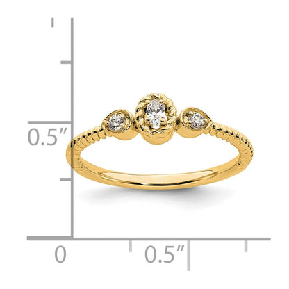 0.10ct. CZ Solid Real 14k Polish Roped Wedding Band Ring Petite Oval Complete Dia Ring