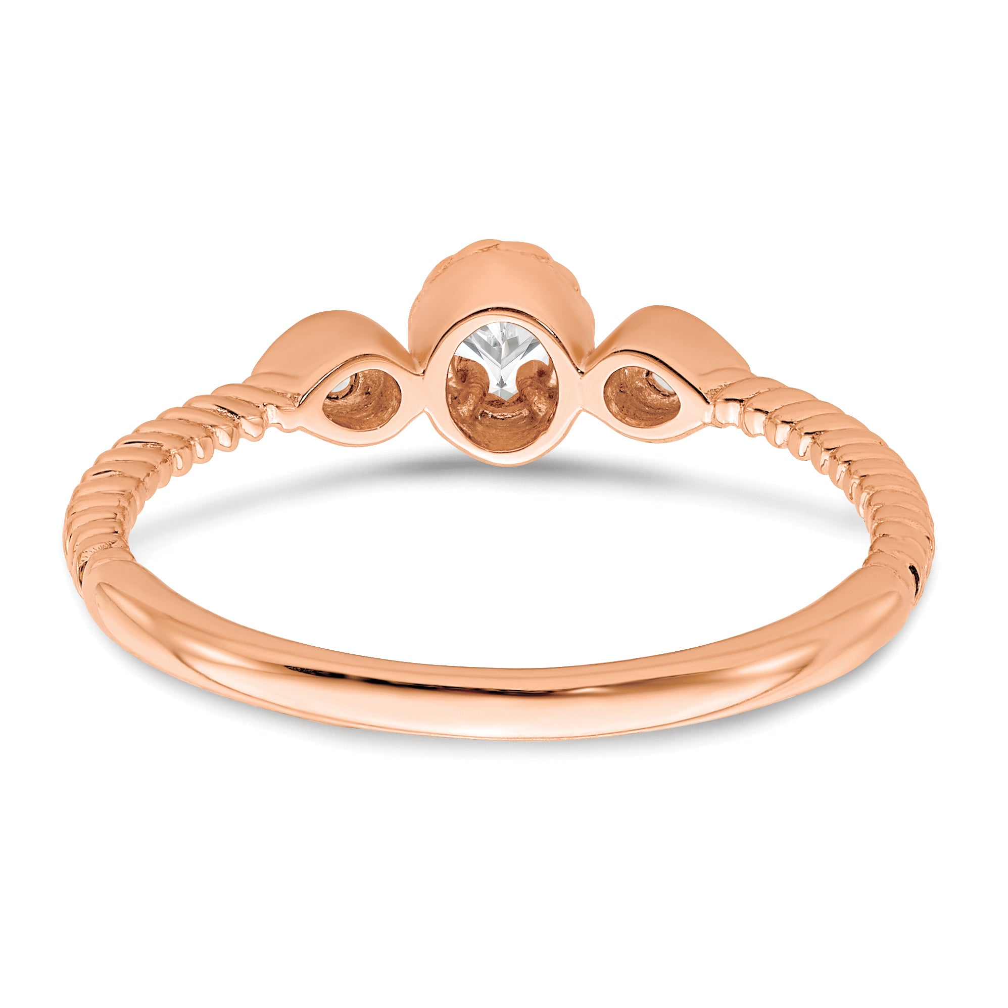 0.10ct. CZ Solid Real 14k Rose Polish Roped Wedding Band Ring Petite Oval Complete Dia Ring