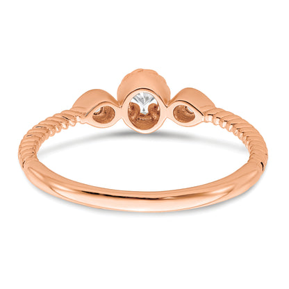 0.10ct. CZ Solid Real 14k Rose Polish Roped Wedding Band Ring Petite Oval Complete Dia Ring