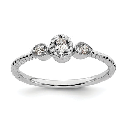 0.10ct. CZ Solid Real 14k White Polish Roped Wedding Band Ring Petite Oval Complete Dia Ring