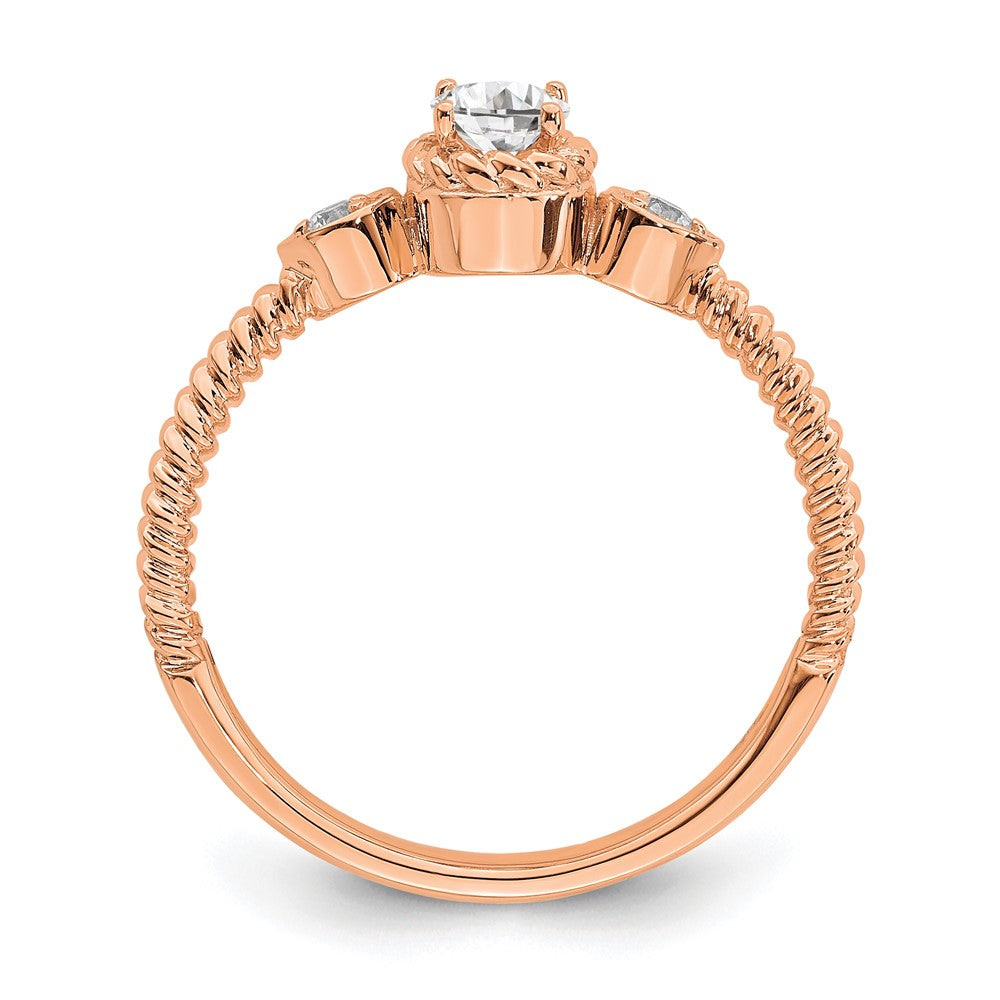 0.25ct. CZ Solid Real 14k Rose Polish Roped Wedding Band Ring Petite Oval Complete Dia Ring