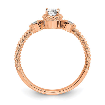 0.25ct. CZ Solid Real 14k Rose Polish Roped Wedding Band Ring Petite Oval Complete Dia Ring