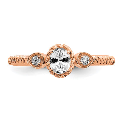 0.25ct. CZ Solid Real 14k Rose Polish Roped Wedding Band Ring Petite Oval Complete Dia Ring