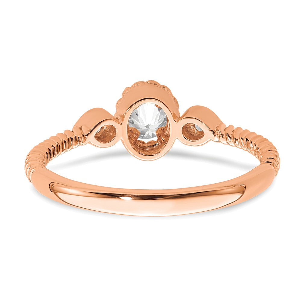 0.25ct. CZ Solid Real 14k Rose Polish Roped Wedding Band Ring Petite Oval Complete Dia Ring