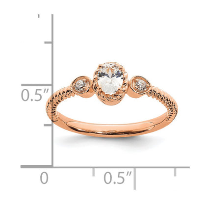 0.25ct. CZ Solid Real 14k Rose Polish Roped Wedding Band Ring Petite Oval Complete Dia Ring