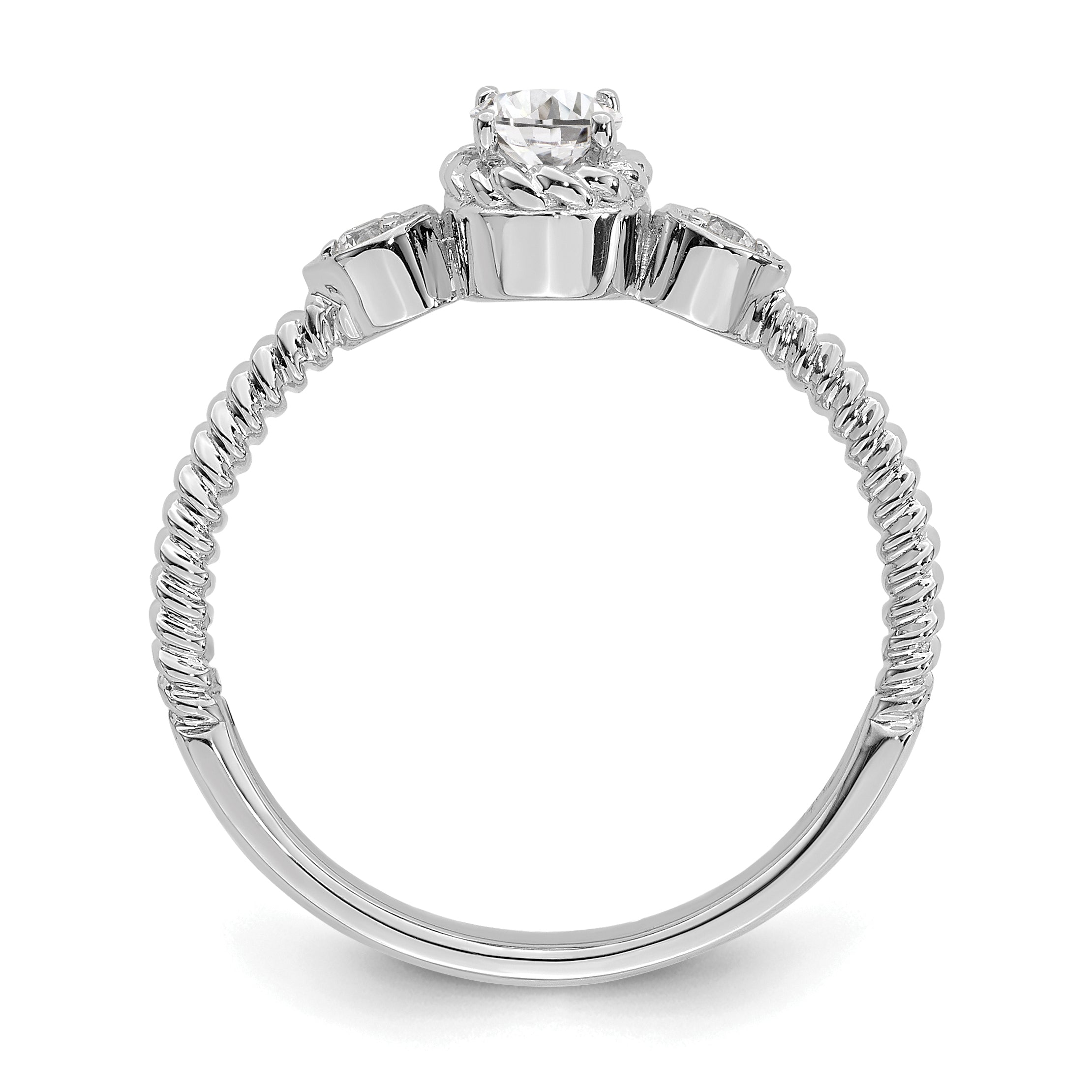 0.25ct. CZ Solid Real 14k White Polish Roped Wedding Band Ring Petite Oval Complete Dia Ring
