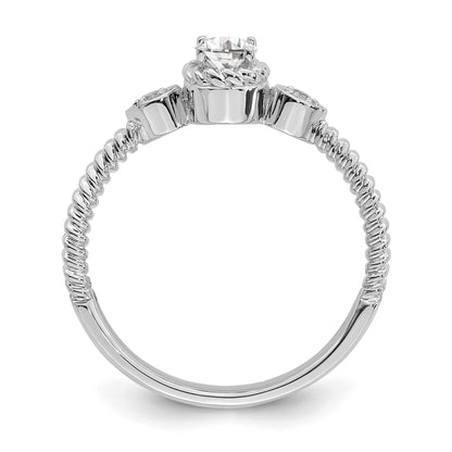 0.25ct. CZ Solid Real 14k White Polish Roped Wedding Band Ring Petite Oval Complete Dia Ring