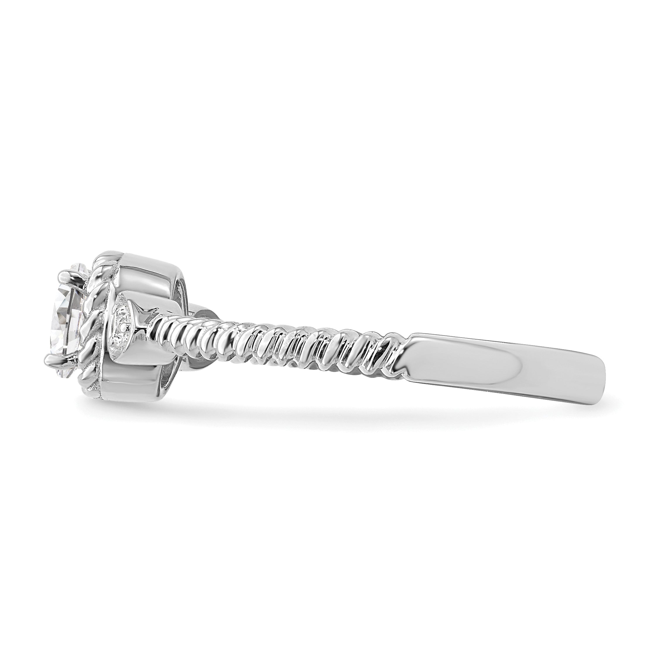 0.25ct. CZ Solid Real 14k White Polish Roped Wedding Band Ring Petite Oval Complete Dia Ring