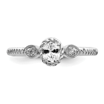 0.25ct. CZ Solid Real 14k White Polish Roped Wedding Band Ring Petite Oval Complete Dia Ring