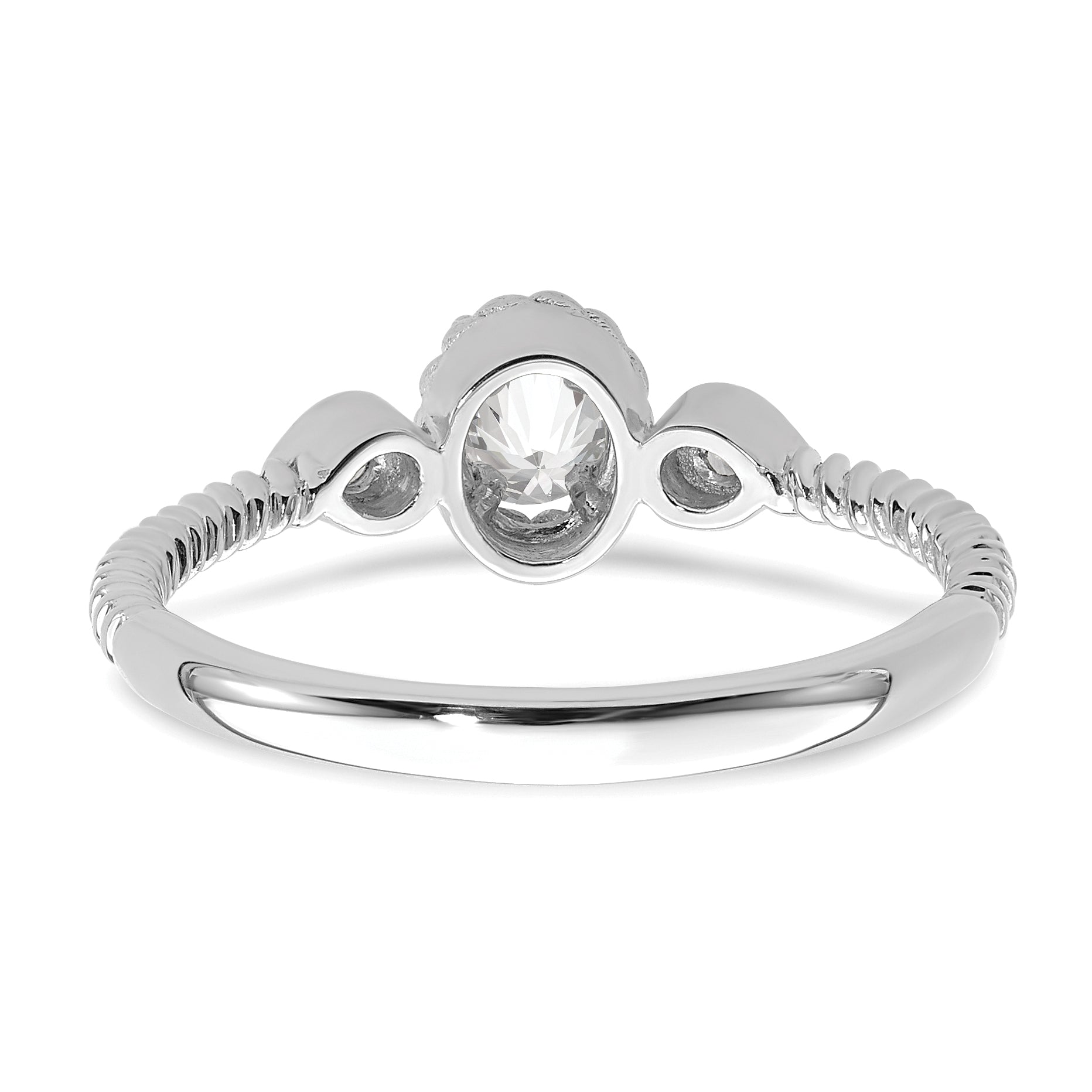 0.25ct. CZ Solid Real 14k White Polish Roped Wedding Band Ring Petite Oval Complete Dia Ring