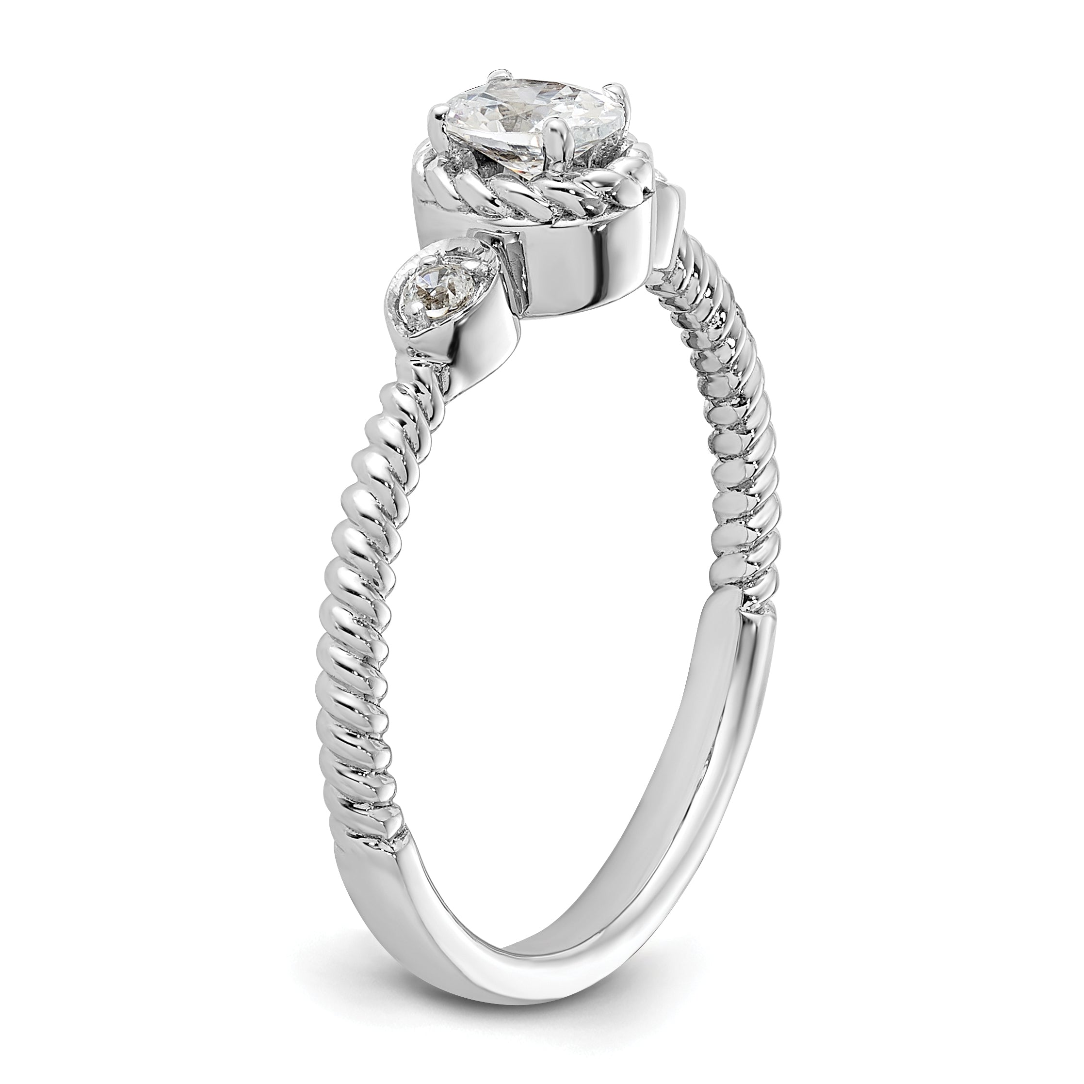 0.25ct. CZ Solid Real 14k White Polish Roped Wedding Band Ring Petite Oval Complete Dia Ring