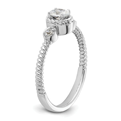 0.25ct. CZ Solid Real 14k White Polish Roped Wedding Band Ring Petite Oval Complete Dia Ring