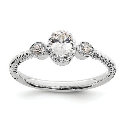 0.25ct. CZ Solid Real 14k White Polish Roped Wedding Band Ring Petite Oval Complete Dia Ring