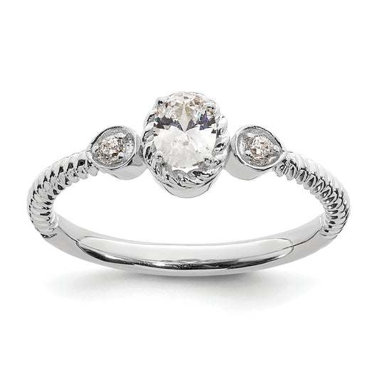 0.25ct. CZ Solid Real 14k White Polish Roped Wedding Band Ring Petite Oval Complete Dia Ring