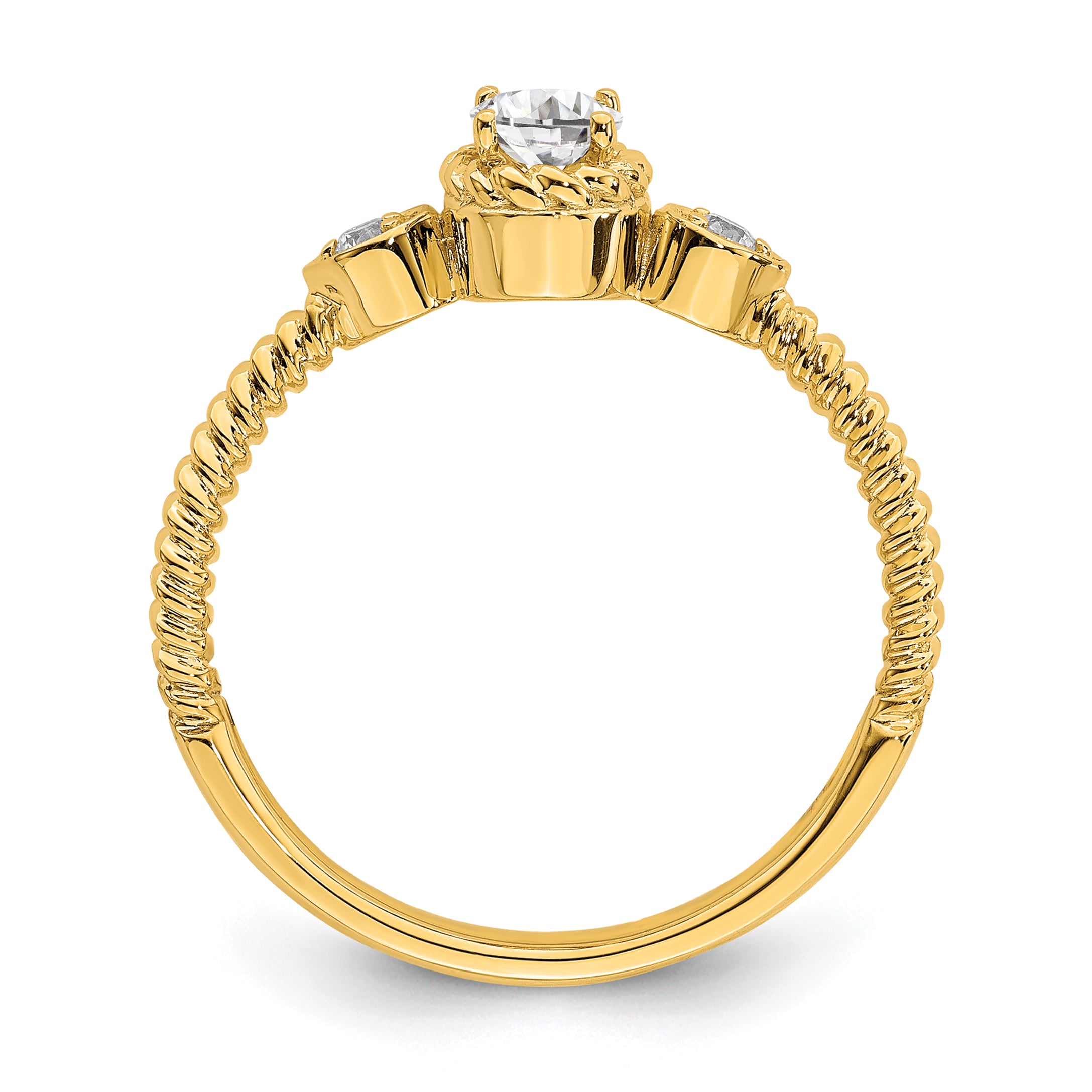 0.25ct. CZ Solid Real 14k Polish Roped Wedding Band Ring Petite Oval Complete Dia Ring