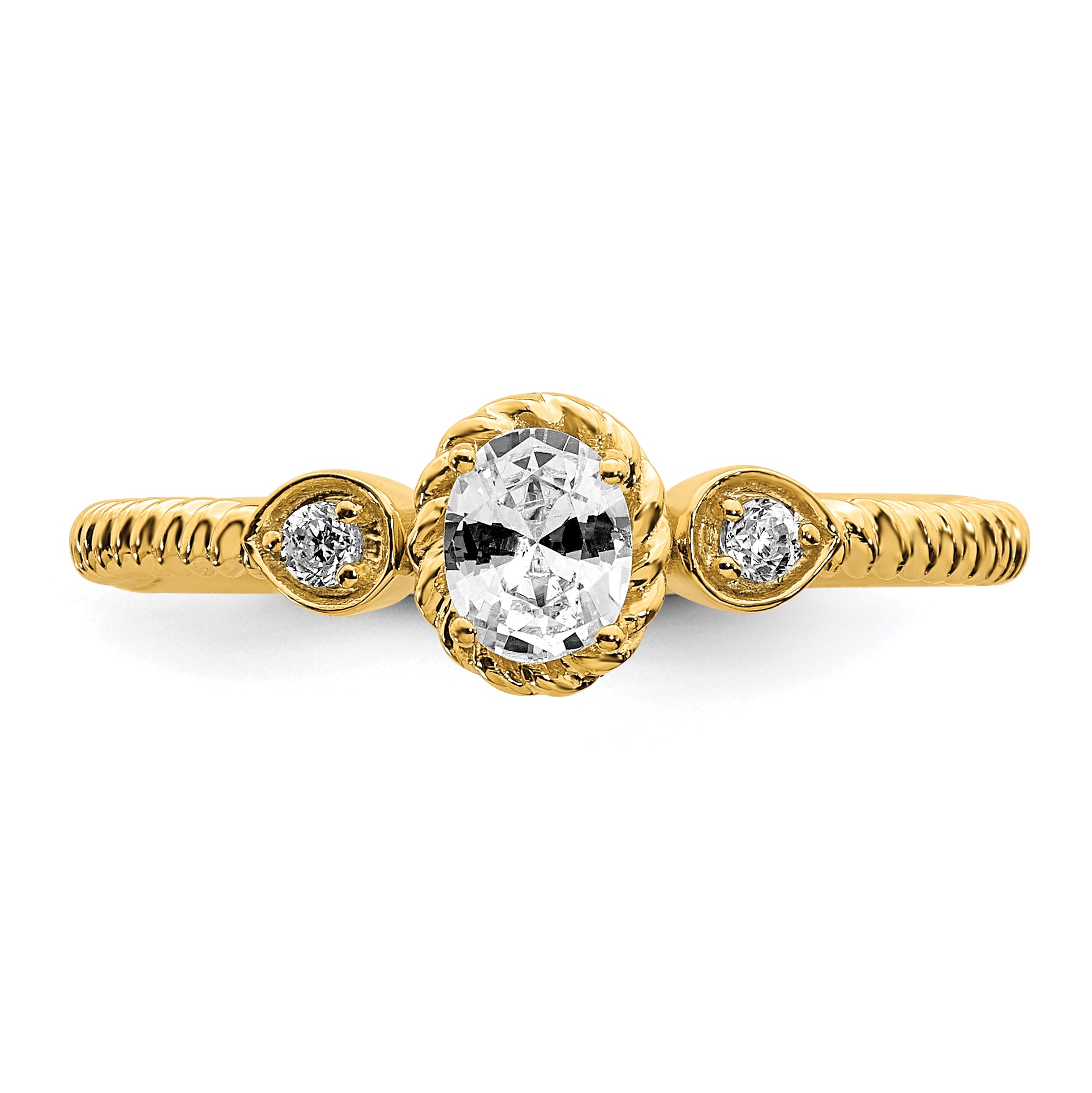 0.25ct. CZ Solid Real 14k Polish Roped Wedding Band Ring Petite Oval Complete Dia Ring