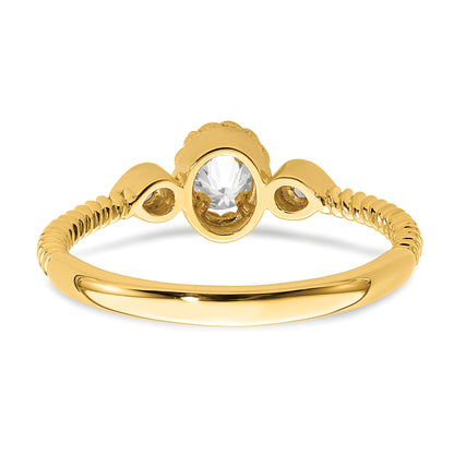 0.25ct. CZ Solid Real 14k Polish Roped Wedding Band Ring Petite Oval Complete Dia Ring