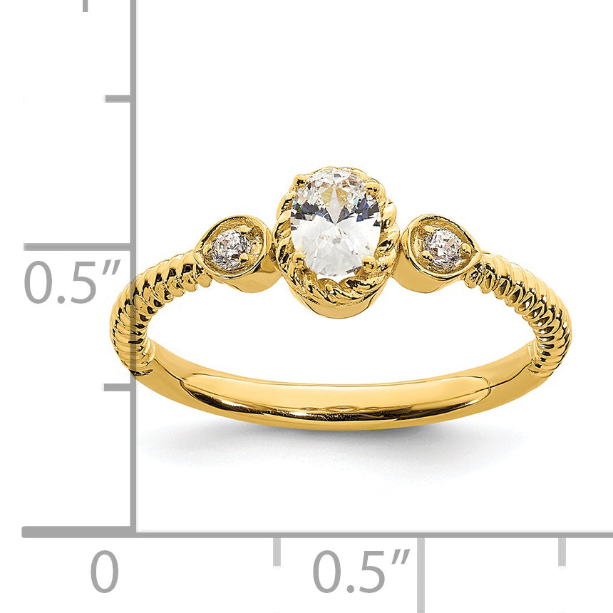 0.25ct. CZ Solid Real 14k Polish Roped Wedding Band Ring Petite Oval Complete Dia Ring