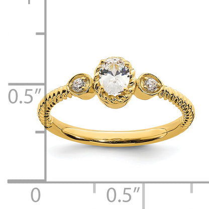 0.25ct. CZ Solid Real 14k Polish Roped Wedding Band Ring Petite Oval Complete Dia Ring