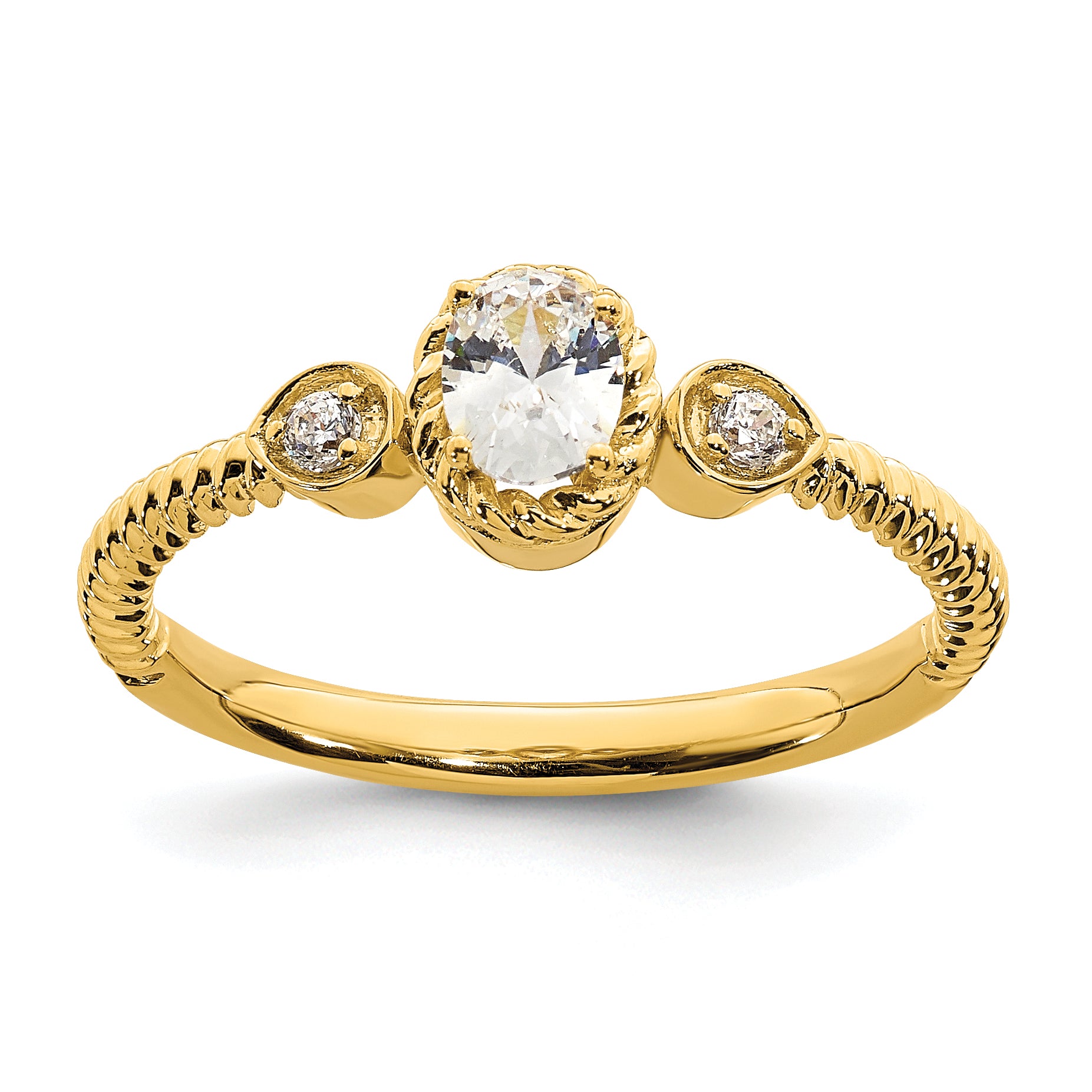 0.25ct. CZ Solid Real 14k Polish Roped Wedding Band Ring Petite Oval Complete Dia Ring