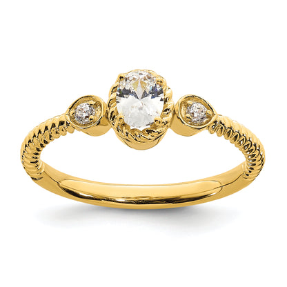 0.25ct. CZ Solid Real 14k Polish Roped Wedding Band Ring Petite Oval Complete Dia Ring