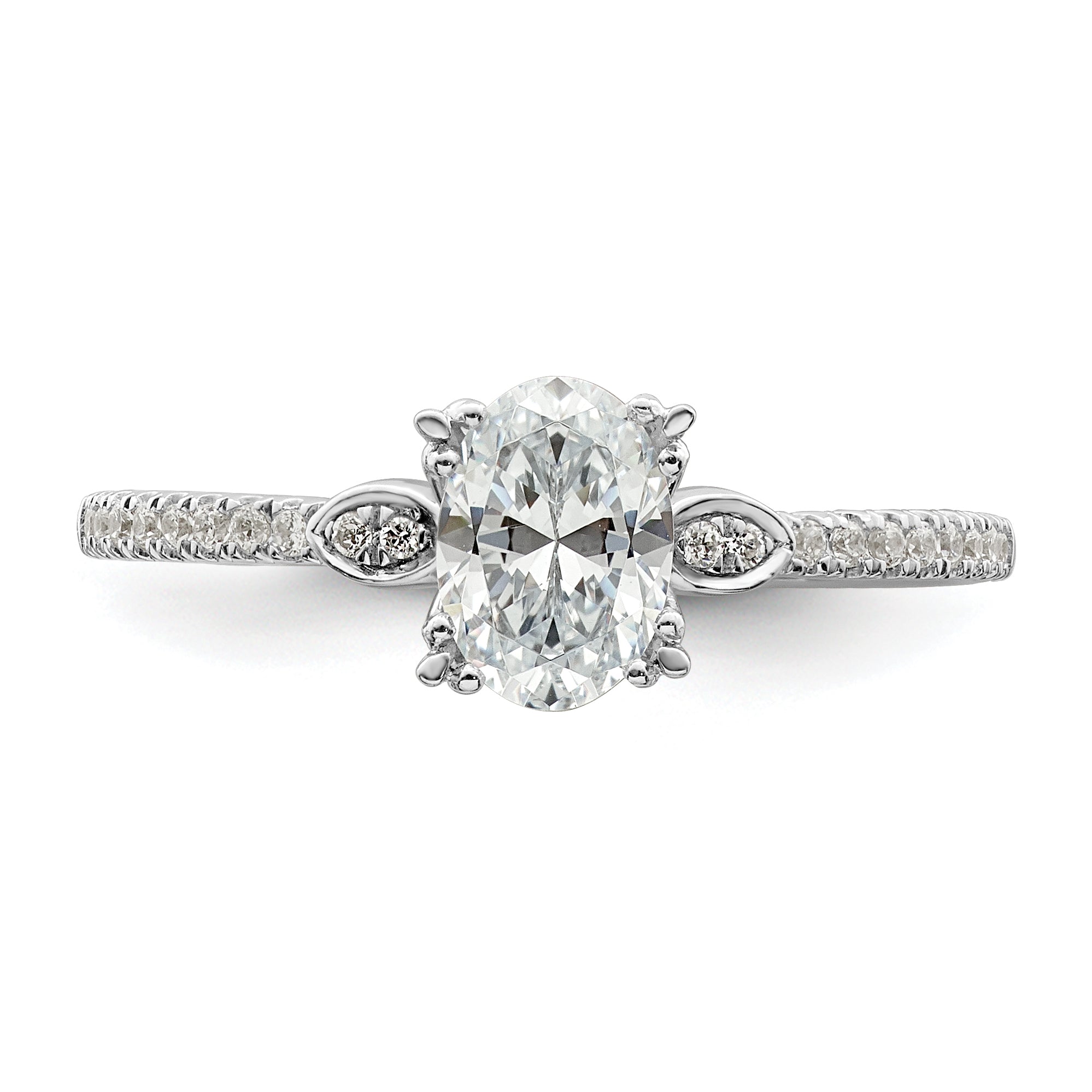 0.75ct. CZ Solid Real 14k White Polish 3/4ct Oval Engagement Dia Ring