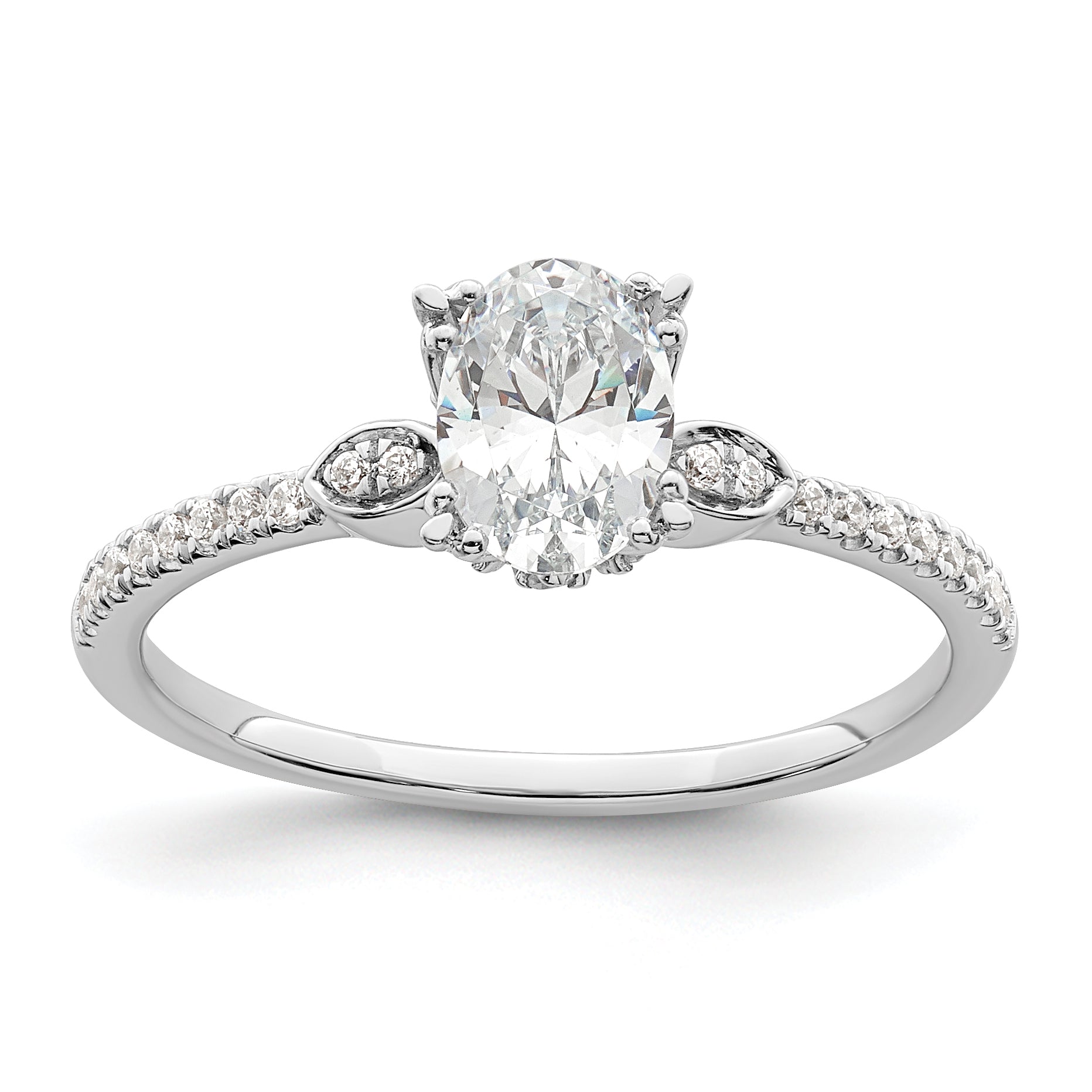 0.75ct. CZ Solid Real 14k White Polish 3/4ct Oval Engagement Dia Ring