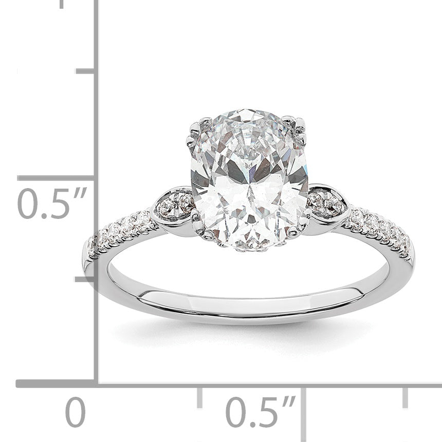 1.50ct. CZ Solid Real 14k White Polish 1 1/2ct Oval Engagement Dia Ring