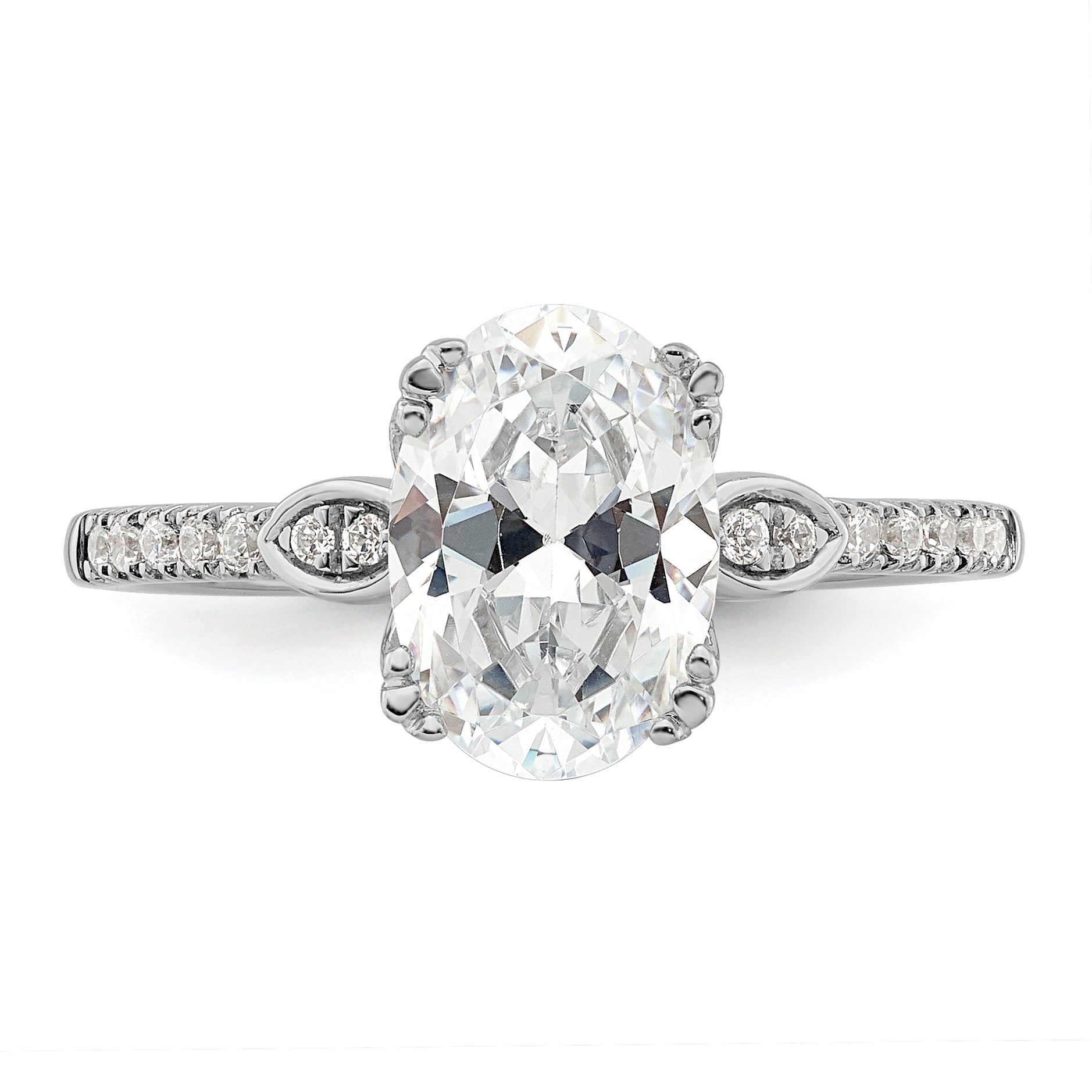 2.00ct. CZ Solid Real 14k White Polish 2ct Oval Engagement Dia Ring