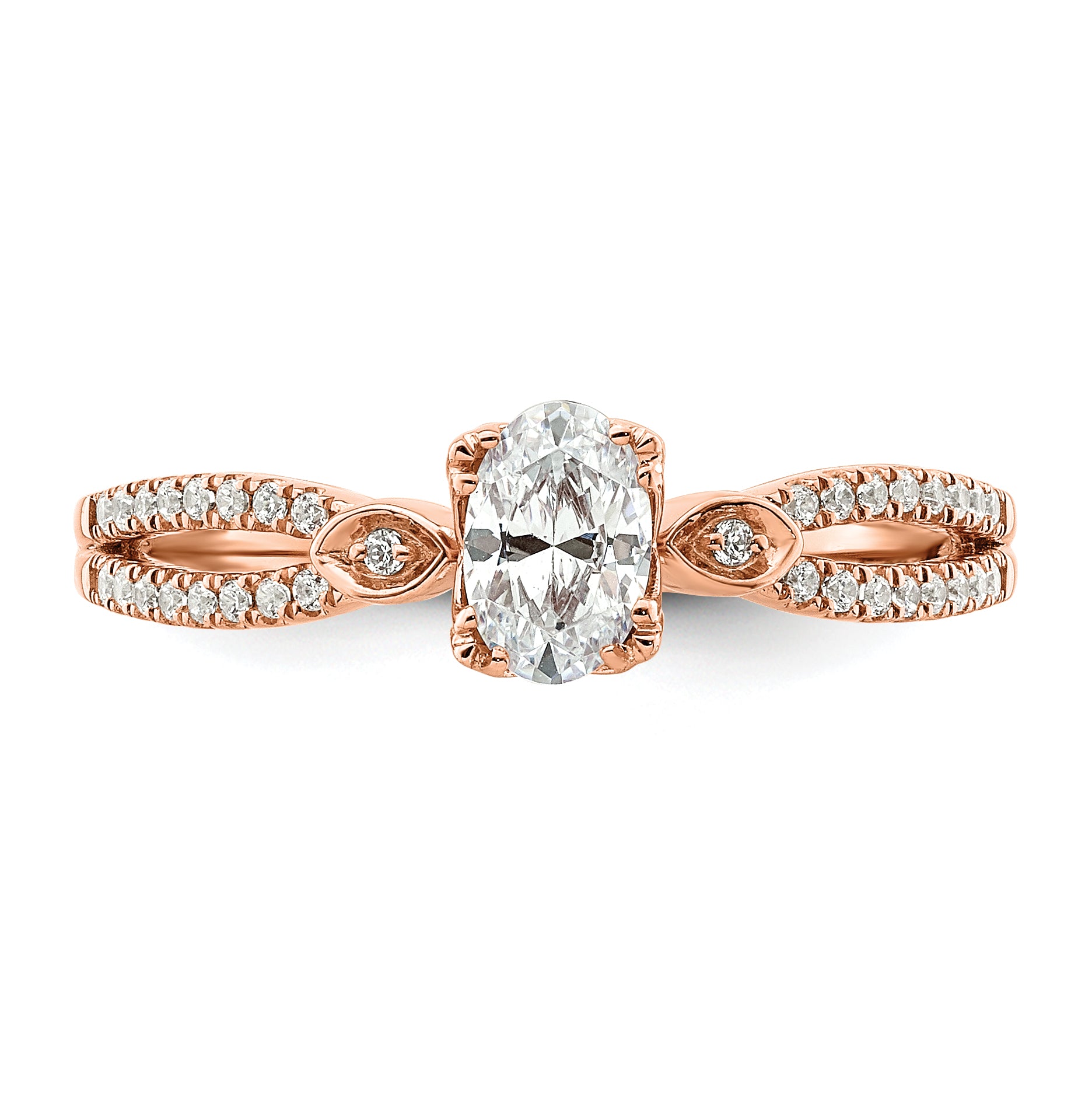 0.50ct. CZ Solid Real 14k Rose Polish 1/2ct Oval Engagement Dia Ring