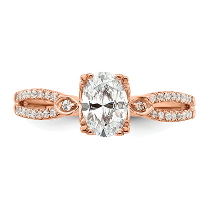 0.75ct. CZ Solid Real 14k Rose Polish 3/4ct Oval Engagement Dia Ring
