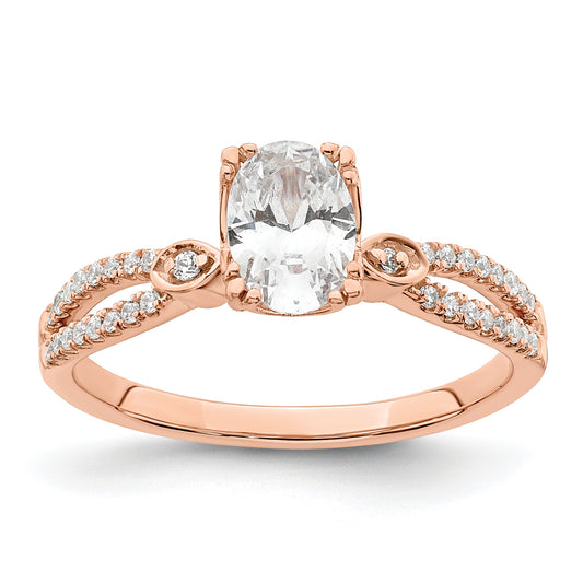 0.75ct. CZ Solid Real 14k Rose Polish 3/4ct Oval Engagement Dia Ring