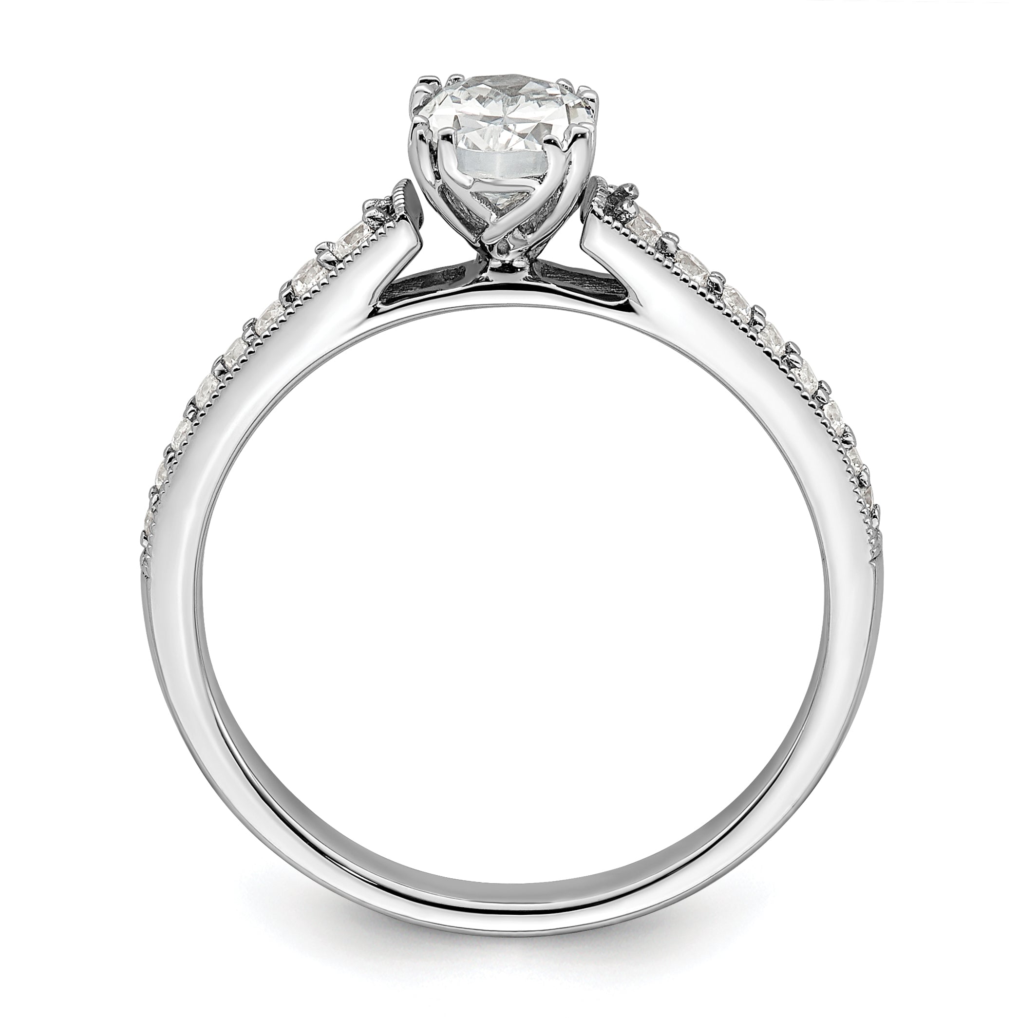 0.50ct. CZ Solid Real 14k White Polish 1/2ct Oval Engagement Dia Ring