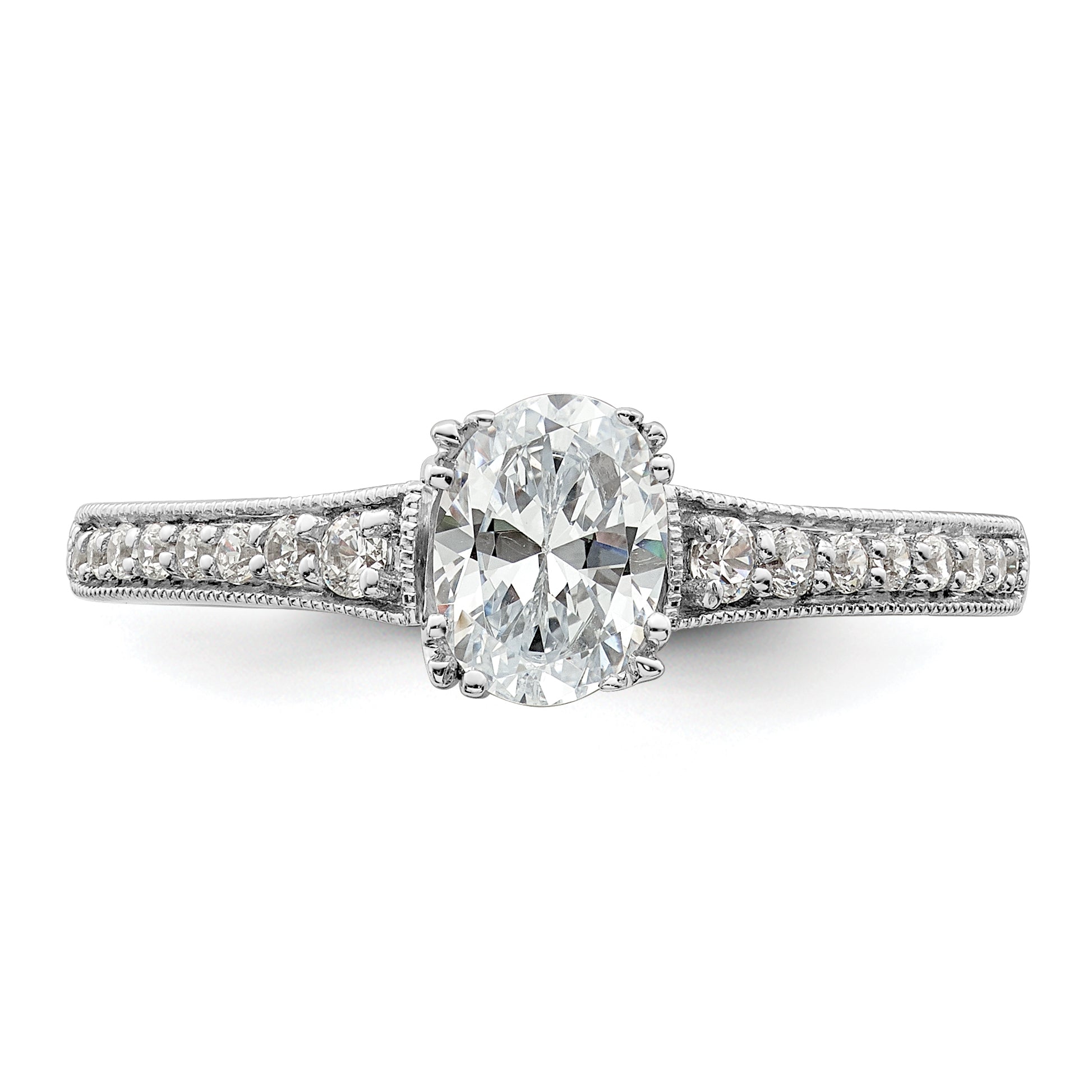 0.50ct. CZ Solid Real 14k White Polish 1/2ct Oval Engagement Dia Ring
