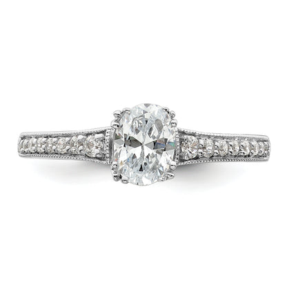0.50ct. CZ Solid Real 14k White Polish 1/2ct Oval Engagement Dia Ring